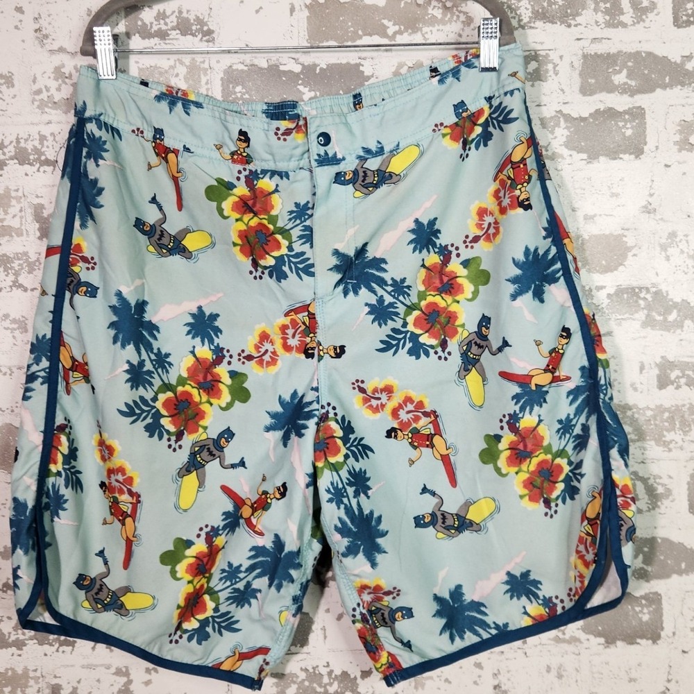 DC Comics Board Shorts Mens XL Blue Batman Robin Surfing Tropical Swim Trunks